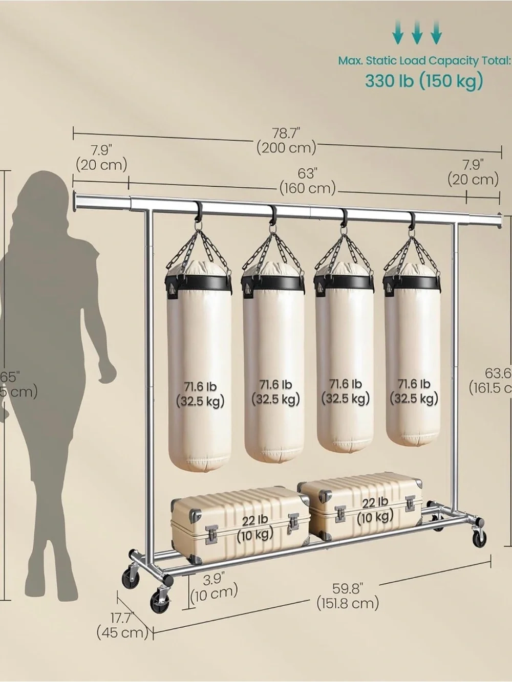 Adjustable Rolling Garment Rack - Chrome Finish